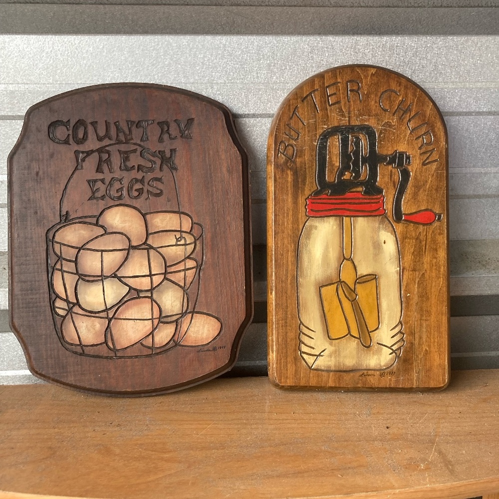 Rustic Country Fresh Eggs and Butter Churn Wall Art Set